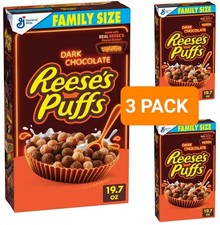 3 PACK REESES PUFFS Dark Chocolate Peanut Butter Breakfast Cereal 19.7 Oz Each