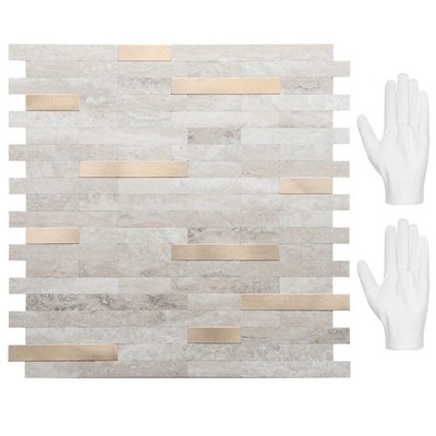 STICKGOO Peel and Stick 12 inch x 11.7 inch, Beige with Metal Gold 