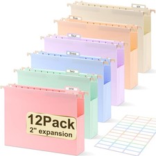 Extra Capacity Plastic Hanging File Folders Letter Size,12 12PACK, 6 Colors