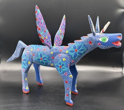 Alebrije Unicorn Hand Painted Wood Folk Art Oaxaca Mexico Signed Candido Velasco