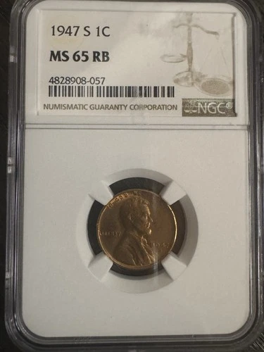 1947 S 1C NCG MS 65 RB Wheat Penny