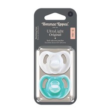 2 PACK - Tommee Tippee Ultra-light Pacifiers, 0-6 months - White/Green