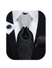 Men's Silk Tie Set Jacquard Woven Tie Pocket Square Handkerchief Cufflinks