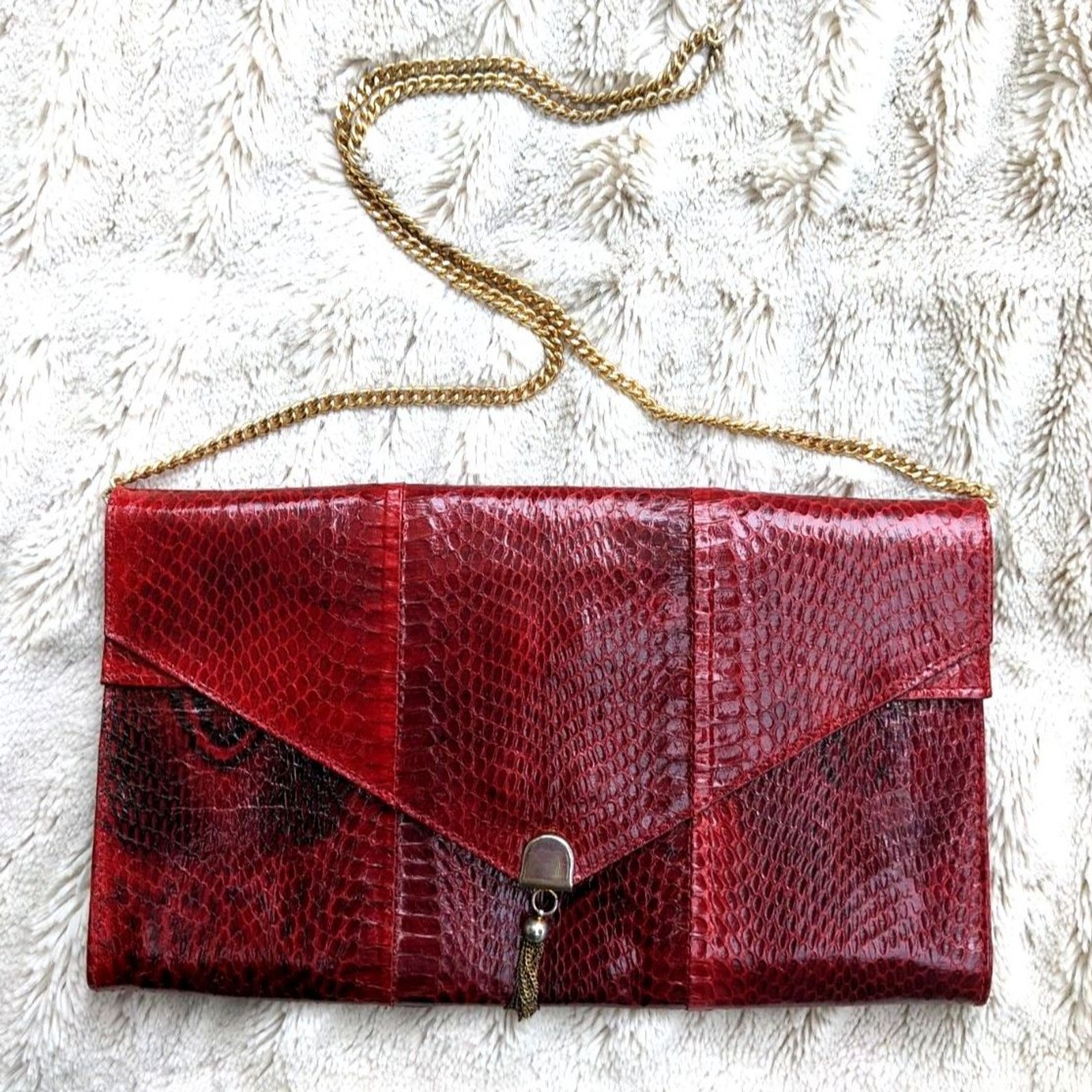 Vintage 80s Python Cherry Red Convertible Snakesk… - image 1