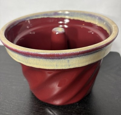 Tumbleweed Pottery Monkey Bread Baking Mold Red Glazed Bundt Cake Bakeware