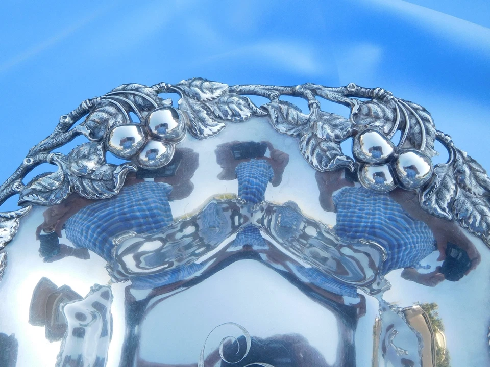 American US Art Nouveau Curvado Plata Esterlina Sólida C Cerezas Cuenco 🍒 Foto 3 de 4