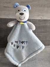 BABY GEAR Plush My Best Pup Security Blanket Lovey Blue  Gray Paw Prints Bone