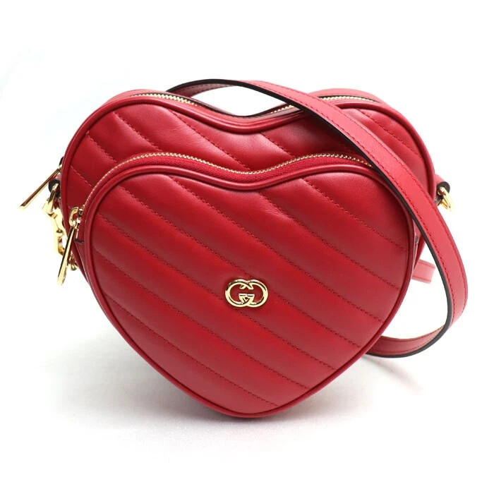 GUCCI Interlocking G Heart Quilted Shoulder Bag Red 751628 Women s Beauty Used