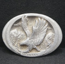 WA17141 VINTAGE 1988 MONTANA - EAGLE COMMEMORATIVE PEWTER BELT BUCKLE