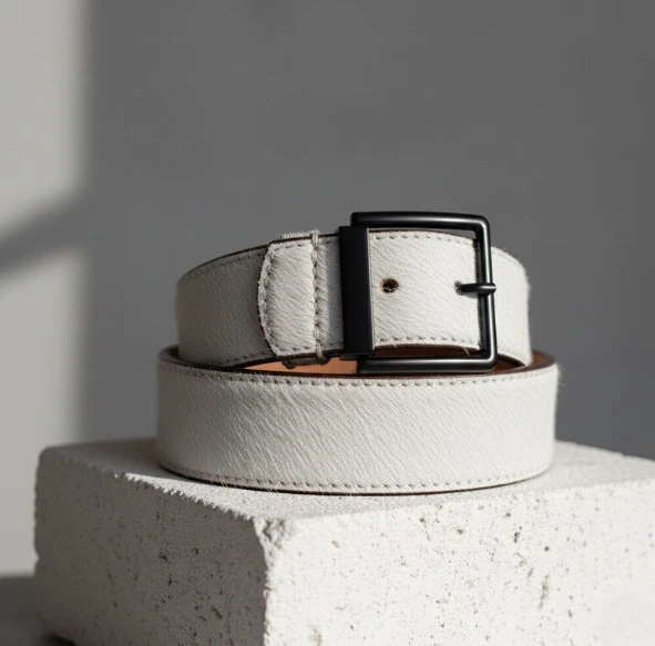 Cinturón de cuero con estampado de vaca hecho a mano con hebilla negra estilo occidental. Foto 3 de 4