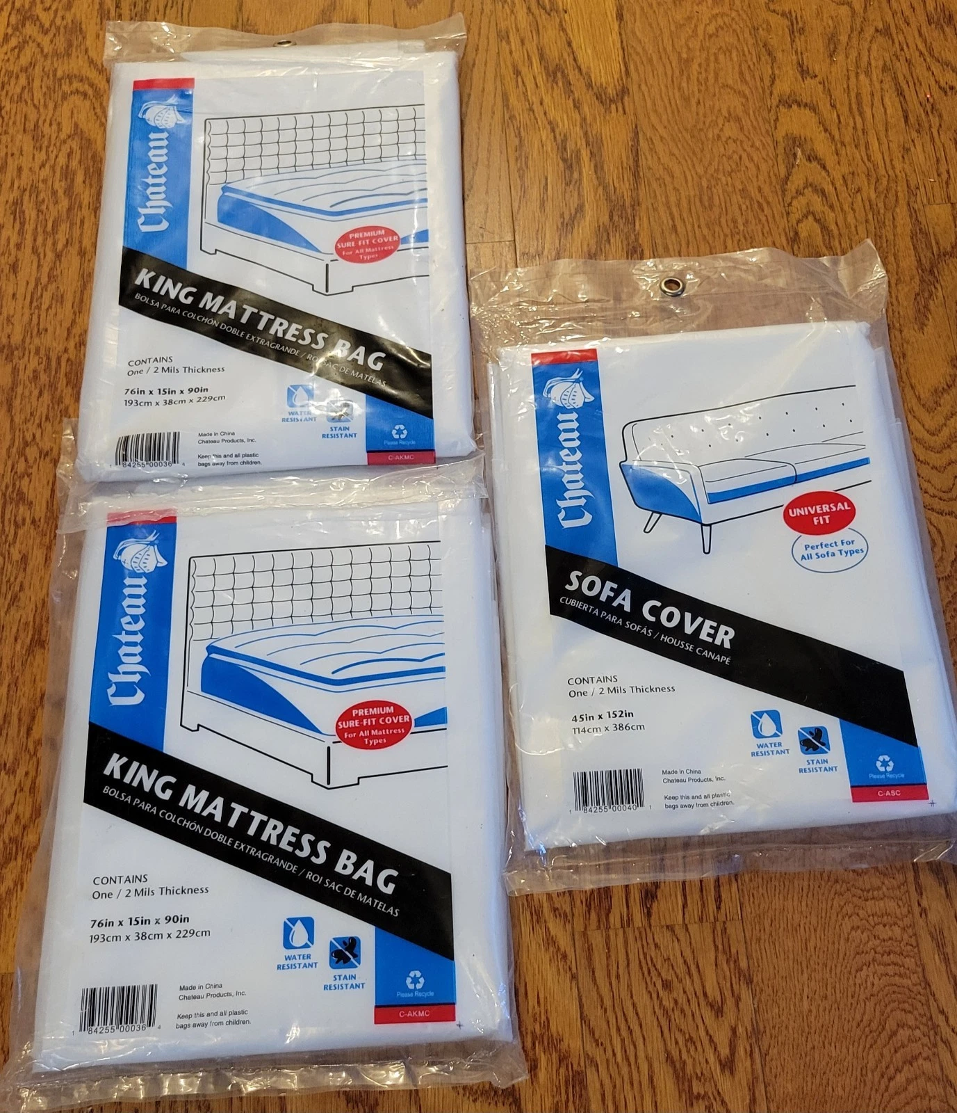 Lot Of 3 Chateau King Mattress Bags & Sofa Clear Color Moving Protectors New!