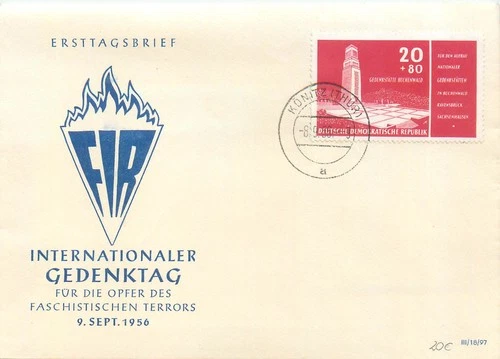 B0001 Germany FDC FIR 1956 In Memorial of Buchenwald 20+80 Pfg
