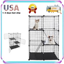 3-Tier Cat Cage- Panles Cat Playpen Metal Wire Kennel Crate w/ Hammock
