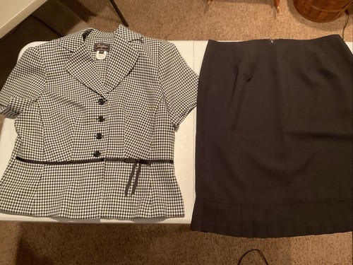 Sweet Suit 2 Piece Skirt Shirt Set Women’s 14W NWT Black Check Top Black Skirt