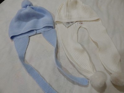 MAYORAL 2 Baby Boys Knit WINTER Hats Light Blue and White Both are NWOT SO SWEET