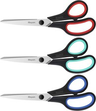 3-Pack 8" Heavy Duty Scissors with Ultra Sharp Blades and Comfort Grip Handles