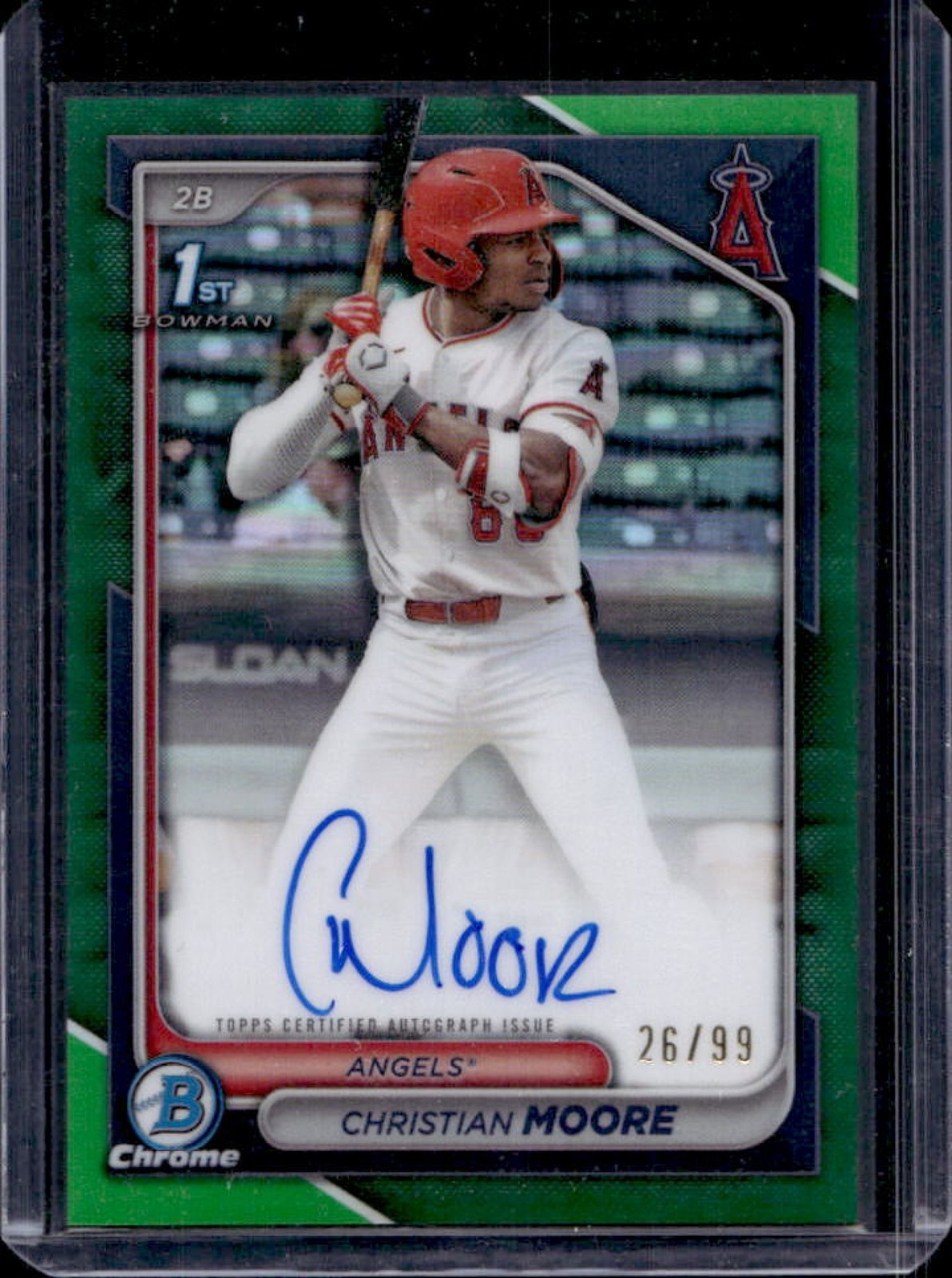 2024 Bowman Draft Christian Moore Chrome Auto 1st Green Refractor #/99 Angels