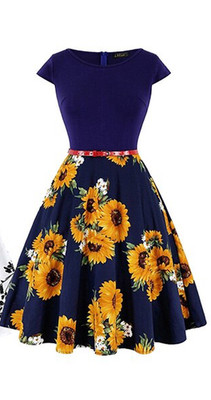 Elegante Damen Kleid Sommerkleid, Partykleid Blumenkleid mit Gürtel 4XL
