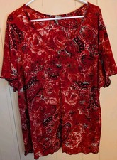 Susan Lawrence Plus Size 3XL Red Ruffled Top Blouse Floral Design Made In USA