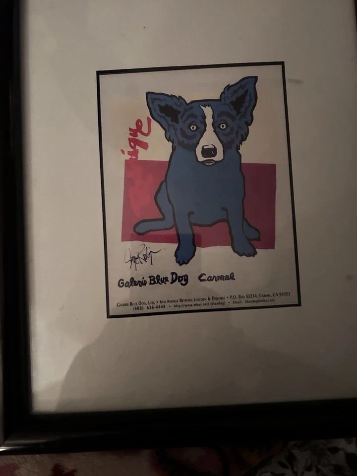 Pintura artística de perro azul firmada. Foto 3 de 4