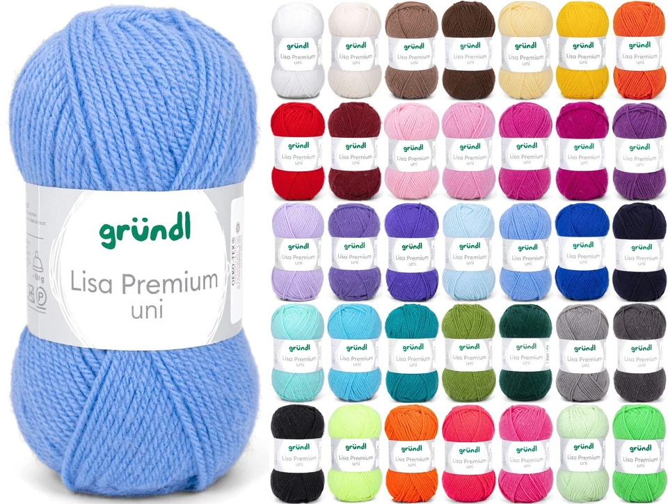 50g Gründl Lisa Premium Uni - Wolle Garn Stricken Häkeln Polyacryl (33,00€/kg)