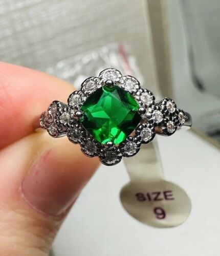 NIB Ring Bomb Party Sz9 RBP3372 Certain of You LC Emerald Rhodium P Band SR$82 - Picture 1 of 9