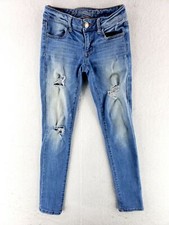 American Eagle Sz 00 Jegging Skinny Jeans Stretch Distressed Denim Faded Wash