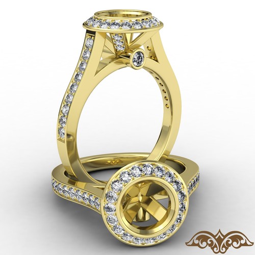 Custom Round Halo Semi Mount Pave Bezel Setting Diamond Engagement Ring 0.47Ctw - Picture 2 of 33