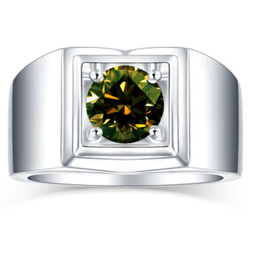 2,06 Ct Vvs1: Rund Braun Moissanit Diamant Kuppel Einfassung Herren Silber Ring - Bild 1 von 3