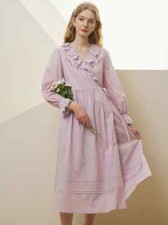 Aubrie Floral Embroidery Lace Panel Cotton Dress Purple Size Small