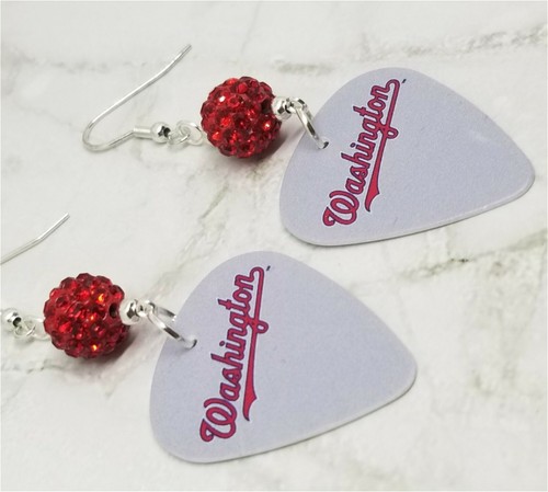MLB Washington Nationals Guitar Pick Earrings with Red Pave Beads - Picture 2 of 2