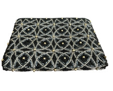 Vintage 80s Neiman Marcus Beaded Small Black Clutch Bag Silver Gold 6x4