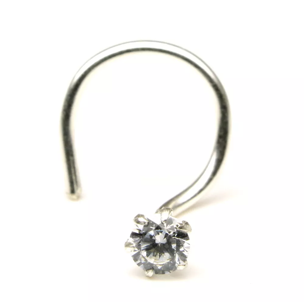 Single stone CZ Hot Silver nose Twisted Nose Ring Stud L Bend nase