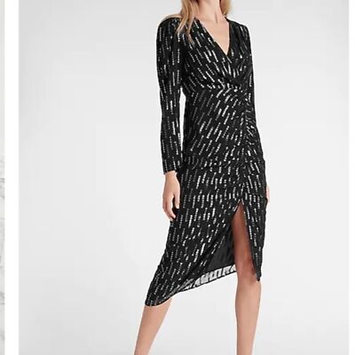 asymmetrical faux wrap dress Metallic faux wrap ruched front asymmetrical midi dress nwt