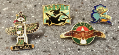 State of Alaska Hat Lapel Pins Lot of 4: Eagle Totem Whales and I'VE BEEN TO AK
