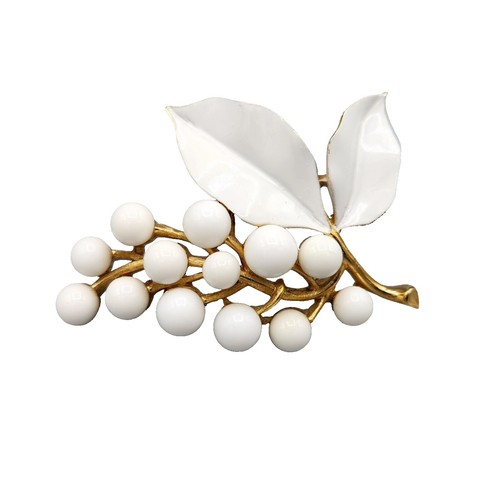 TRIFARI 1960's Spring Blossom White Enamel Rhinestone Flower