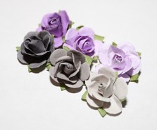 Set of 6 Colorful Men's Flower Lapel Pin Roses -Small Purple Grey Collection