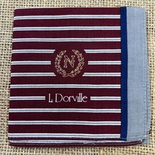 MAN HANDKERCHIEF COTTON ART POCKET SQUARE 17" CLASSIC GRAY  RED CHERRY STRIPED