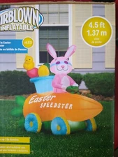 Gemmy Airblown Inflatable Bunny in Easter Speedster with LED Light, 4.5 Ft Long