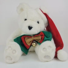 VTG Tarsha Teddy Bear 18" Plush White Stuffed Animal Bow Hat Bell Christmas
