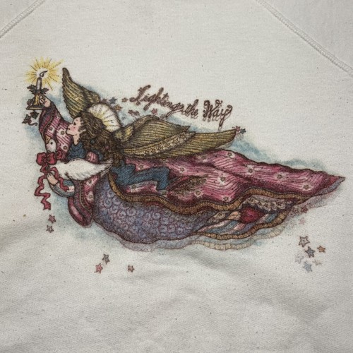 Vintage 90s Angel Sweatshirt Women’s XL White Pullover Drawing Religious Art - Picture 3 of 12
