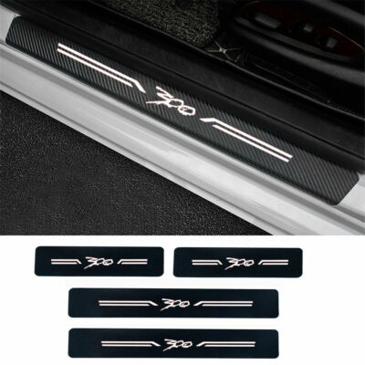 4-Piece Carbon Fiber Leather Door Sill Protectors – For Ford F250 F350 Super Duty, Self-Adhesive, White