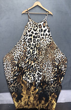 Harem Maxi Dress Medium Leopard Print Pockets Spaghetti Straps V Neck Low Back