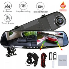 4.3'' Car 1080P Dual Lens Auto DVR Mirror Dash Cam Recorder+Rear View Backup Cam
