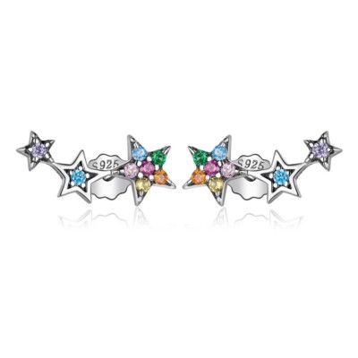 Fünf Punkt Stern Ohrstecker bunt echt 925 Sterling Silber  