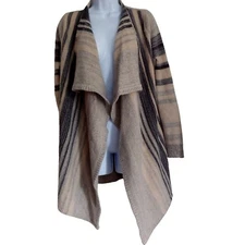 Incashmere Stripe Grey/Cream Stripe Open Front Cardigan M