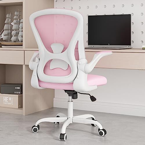 Ergonomic Desk Chair with Padded Flip up Arms and Supportive Lumbar Pink-image