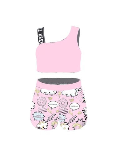 2PCS Kids Girls Sport Dance Outfit Crop Top Shorts Gym Yoga Sportswear Costume - Picture 34 of 40