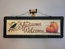 Decorative Metal Sign "Autumn Welcome" 24x9 inches Fall Themed U01P