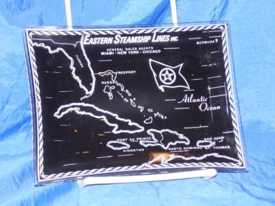 Vintage Eastern Steamship Lines Smoked Glass  Ashtray Cruise Ship  FREE SHIPPING